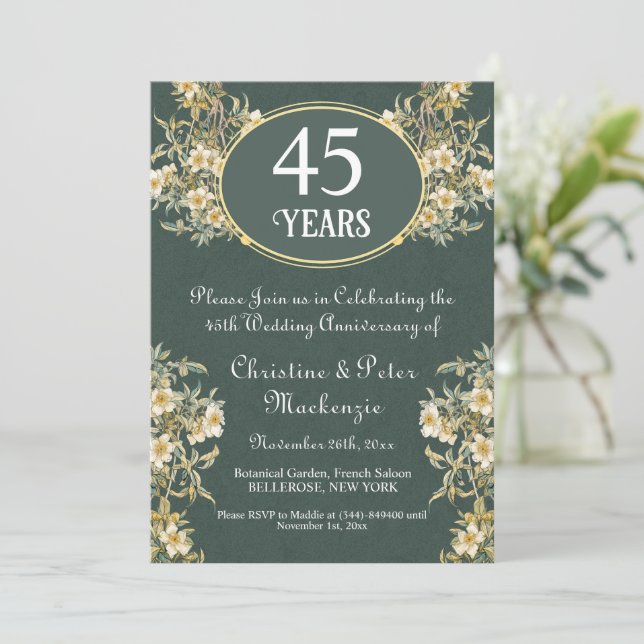 Invitation 45e anniversaire du Mariage Sapphire Floral riche (Debout devant)