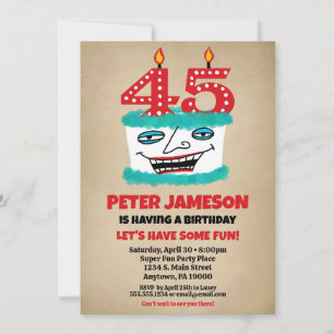 Invitation 45e anniversaire Funny Cake Mens Décont