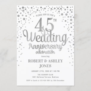 Invitation 45e anniversaire Mariage - Argent et blanc