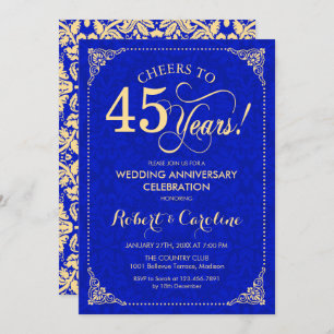 Invitation 45e anniversaire Mariage Sapphire Blue Gold Damask