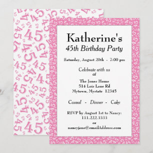 Invitation 45e anniversaire, Motif des numéros rose/blanc