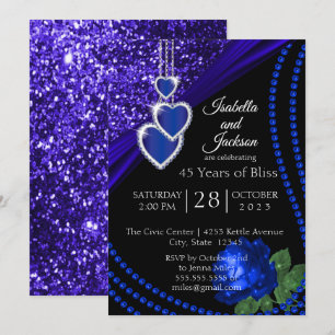 Invitation 45e Anniversaire Saphir Bleu Pailleté et Rose