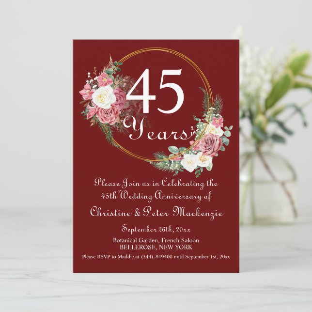 Invitation 45e Sapphire Mariage Anniversaire Rose Gold Frame (Debout devant)