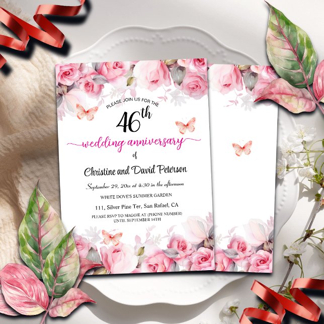 Invitation 46e anniversaire de Mariage Elegant Blush Roses (Créateur téléchargé)