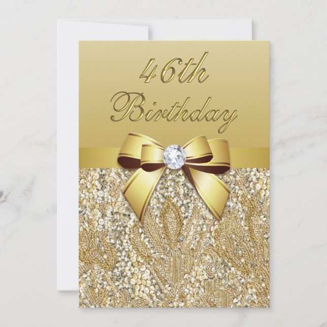 Invitation 46e anniversaire Gold Faux Sequins et Bow (Devant)