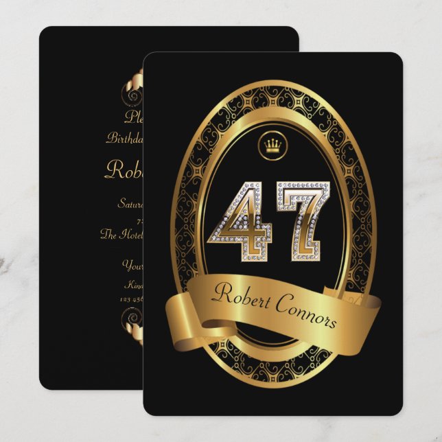 Invitation 47e, femme de fête d'anniversaire homme, couleur é (Devant / Derrière)