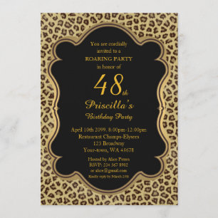 Invitation 48ème, Anniversaire 48ème, Cheetah, Noir & Or