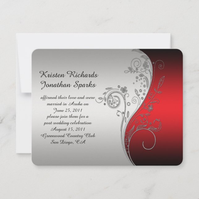 Invitation 4.25x5.5 Rouge Noir Argent Fleur Mariage (Devant)