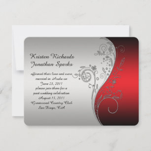 Invitation 4.25x5.5 Rouge Noir Argent Fleur Mariage