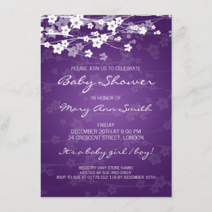 Invitation 4,5 x 6,25 Baby showers de fleurs de cerisiers pou