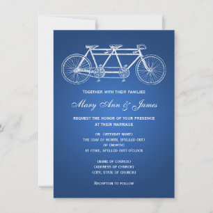 Invitation 4,5 x 6,25 Mariage simple Vélo Bleu Tandem