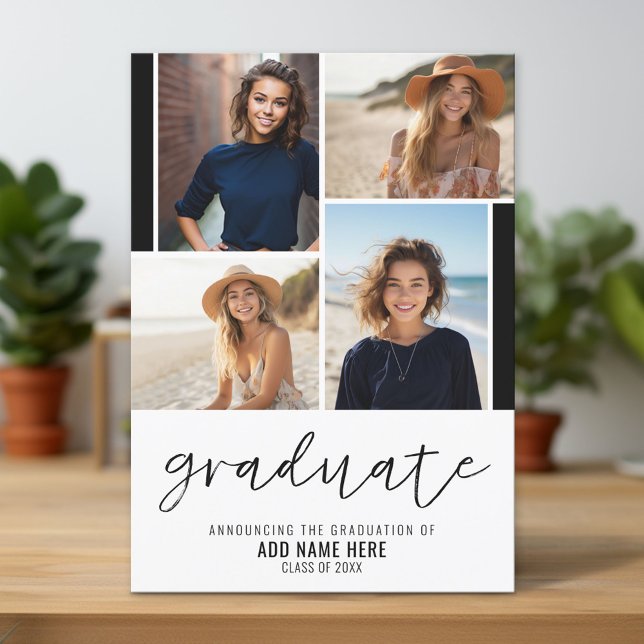 Invitation 4 Collage de photos Script - Graduation (Custom Graduation Announcement and Invitation)