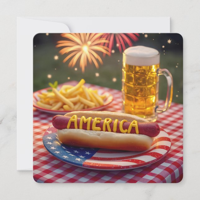 Invitation 4 juillet américain Hot Dog (Devant)