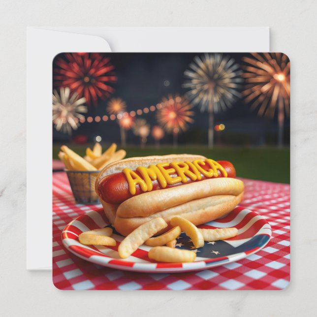 Invitation 4 juillet américain Hot Dog (Devant)