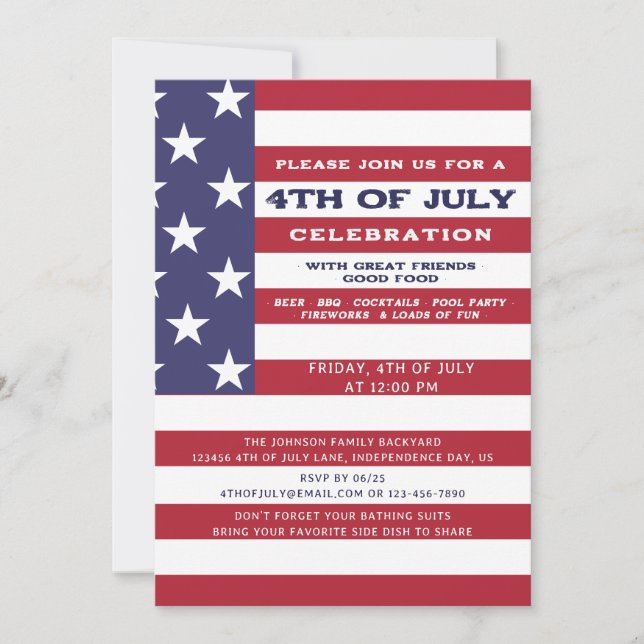 Invitation 4 juillet American BBQ Cookie Family Pool Party (Devant)