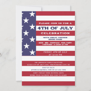 Invitation 4 juillet American BBQ Cookie Family Pool Party