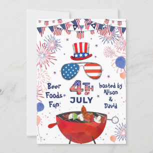 Invitation 4 juillet American Flag Fireworks BBQ Party