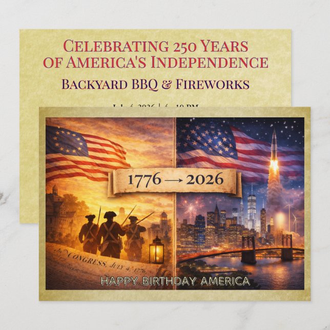 Invitation 4 juillet Amérique 1776 à 2026 USA 250e fête (Devant / Derrière)
