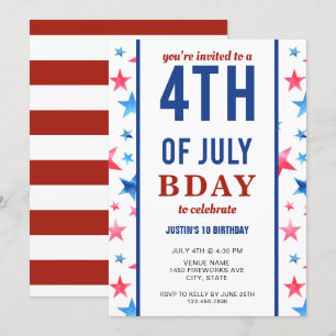 Invitation 4 juillet Anniversaire Fête Patriotique Étoiles Am