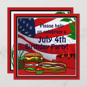Invitation 4 juillet Anniversaire Grill Pique-nique Hamburger