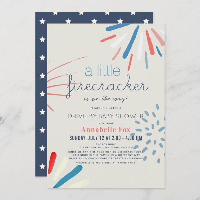 Invitation 4 juillet Baby shower Drive-by (Devant / Derrière)