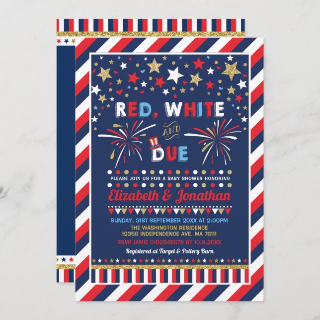 Invitation 4 juillet Baby shower Patriotique 4 juillet (Devant / Derrière)