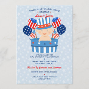 Invitation 4 juillet baby shower patriotique mignon de bébé