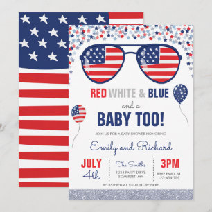 Invitation 4 juillet Baby shower rouge blanc Baby shower bleu