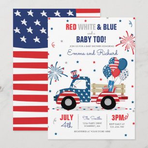 Invitation 4 juillet Baby shower Rouge Blanc Bleu Baby shower