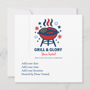 Invitation 4 juillet barbecue - Blanc rouge et ble