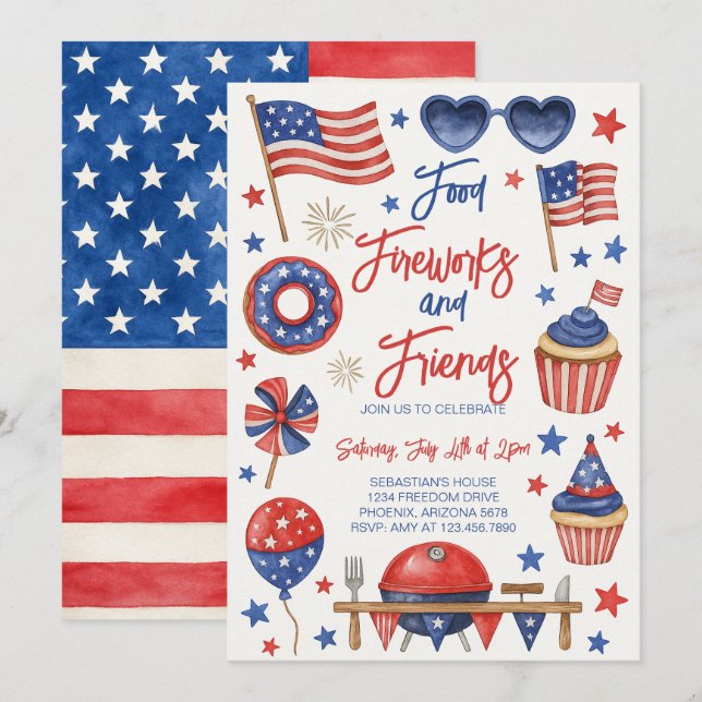 Invitation 4 juillet barbecue modifiable (Devant / Derrière)