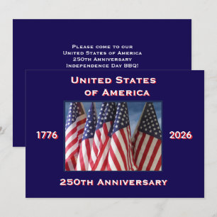 Invitation 4 juillet Barbeque, USA 250e anniversaire, drapeau