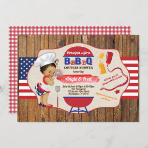 Invitation 4 juillet BBBQ petite fille douche rouge blanc ble