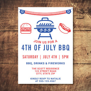 Invitation 4 juillet BBQ Burger Hotdog Cookout Moderne