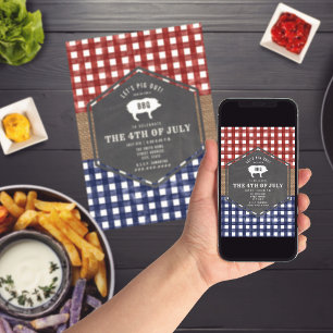 Invitation 4 juillet BBQ Cochon Rouge Blanc Bleu