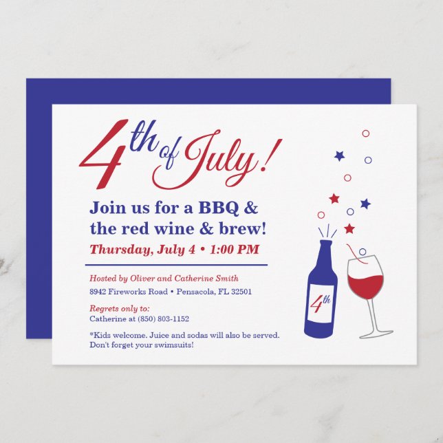 Invitation 4 juillet BBQ de vin et brasserie rouge (Devant / Derrière)
