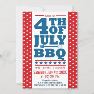 Invitation 4 juillet BBQ Red Blue White Stars Party