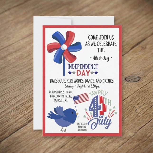 Invitation 4 juillet BBQ Rejoignez l'Invitation du Parti amér (Patriotic Independence Day Celebration Invite)