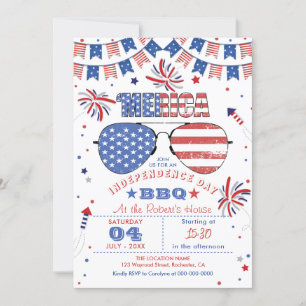 Invitation 4 juillet BBQ rouge blanc et bleu patriotique
