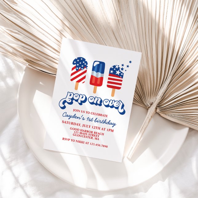 Invitation 4 juillet Bleu Rouge Blanc Anniversaire (Créateur téléchargé)