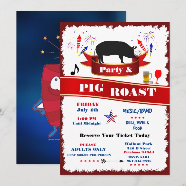 Invitation 4 juillet Cochon Roast Party (Devant / Derrière)
