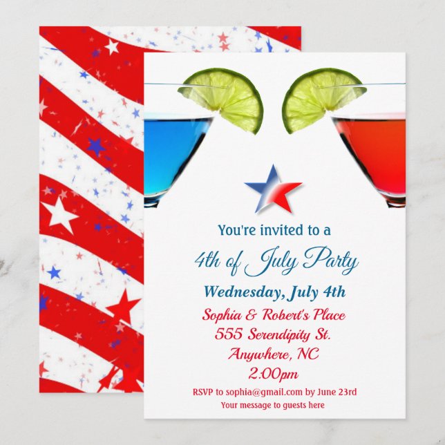 Invitation 4 juillet Cocktail Party (Devant / Derrière)