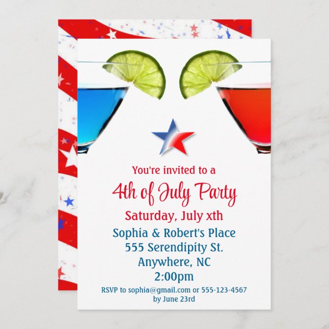 Invitation 4 juillet Cocktail Party (Devant / Derrière)