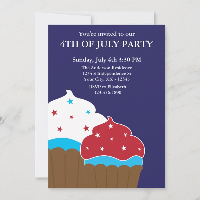 Invitation 4 juillet des Cupcakes rouges et blancs (Devant)