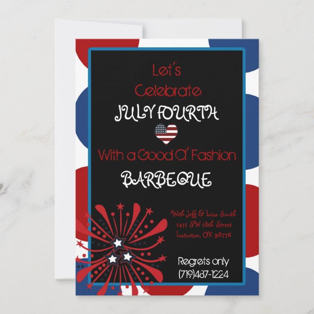 Invitation 4 juillet, drapeau du coeur, avec une bonne mode,  (Devant)