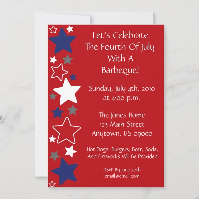 Invitation 4 juillet (Étoiles Bleues Et Bleues) (Devant)
