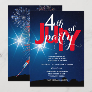 Invitation 4 juillet Étoiles de fête et feux d'artifice Invit