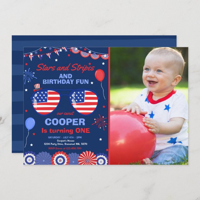 Invitation 4 juillet Étoiles Et Grèves Premier Anniversaire (Devant / Derrière)