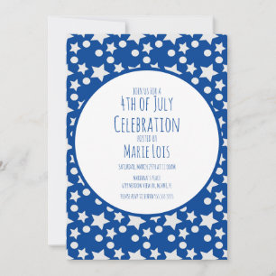 Invitation 4 juillet Étoiles et Points Bleu Gris