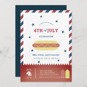 Invitation 4 juillet Étoiles et rayures Hot Dog BBQ